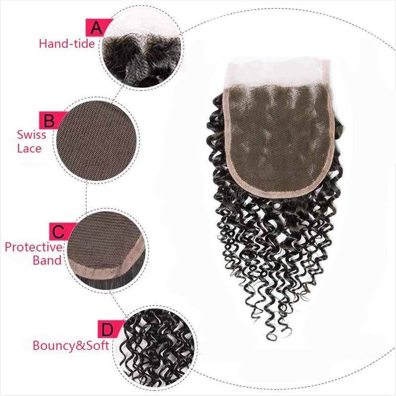 Jinhongze Kinky Curly Lace Closure Human Hair 8inch 4x4 Free Part Lace Closure, Natural Black Kinky Hair Brazilian Virgin Human Hair Swiss Closure(8") - Image 3